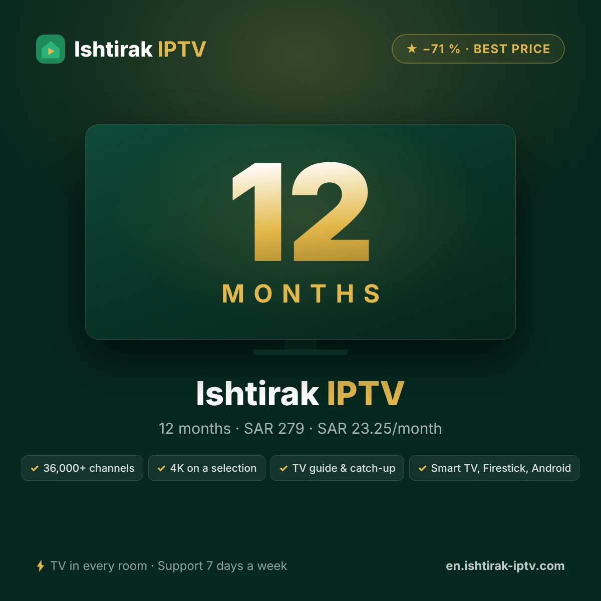 Ishtirak IPTV 12 Months – 1-Screen IPTV Subscription – Ishtirak IPTV image
