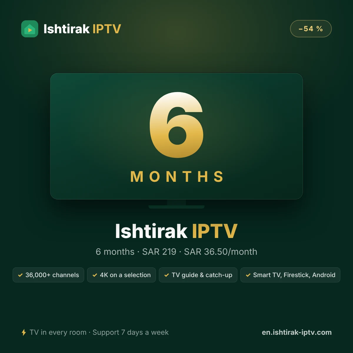 Ishtirak IPTV 6 Months – 1-Screen IPTV Subscription – Ishtirak IPTV image